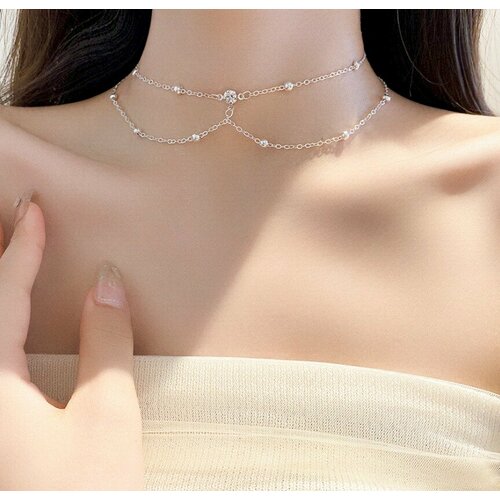 фото Чокер fashion jewelry, кристалл, длина 30 см, серебристый