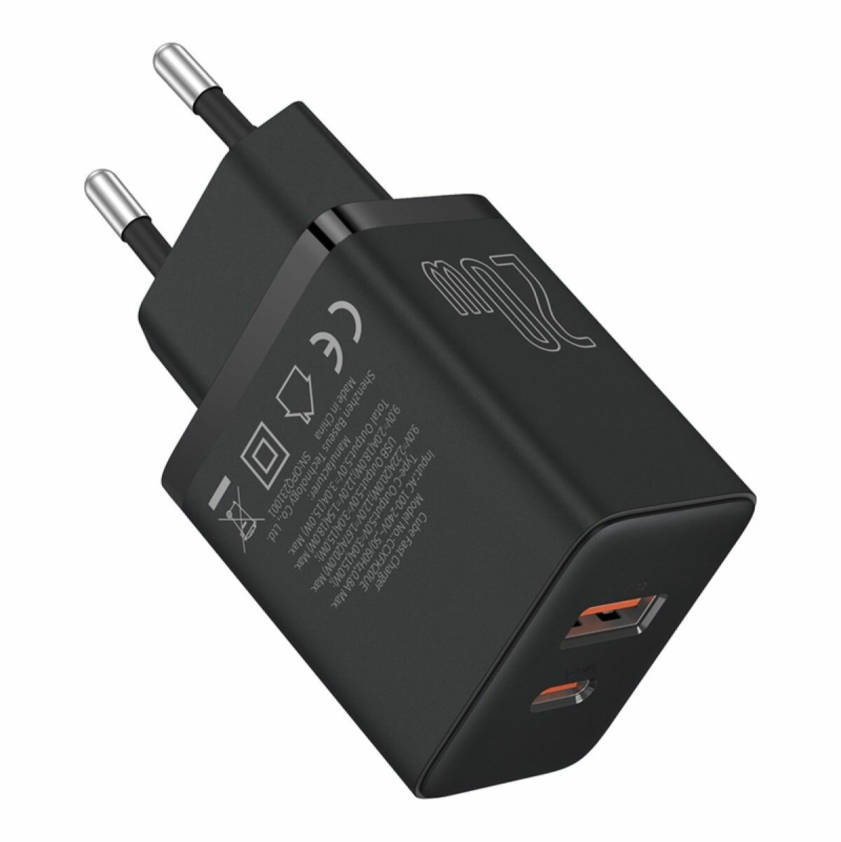 Сетевое зарядное устройство OS-Baseus Cube Fast Charger C+U 20W EU Cluster Black — фото 1