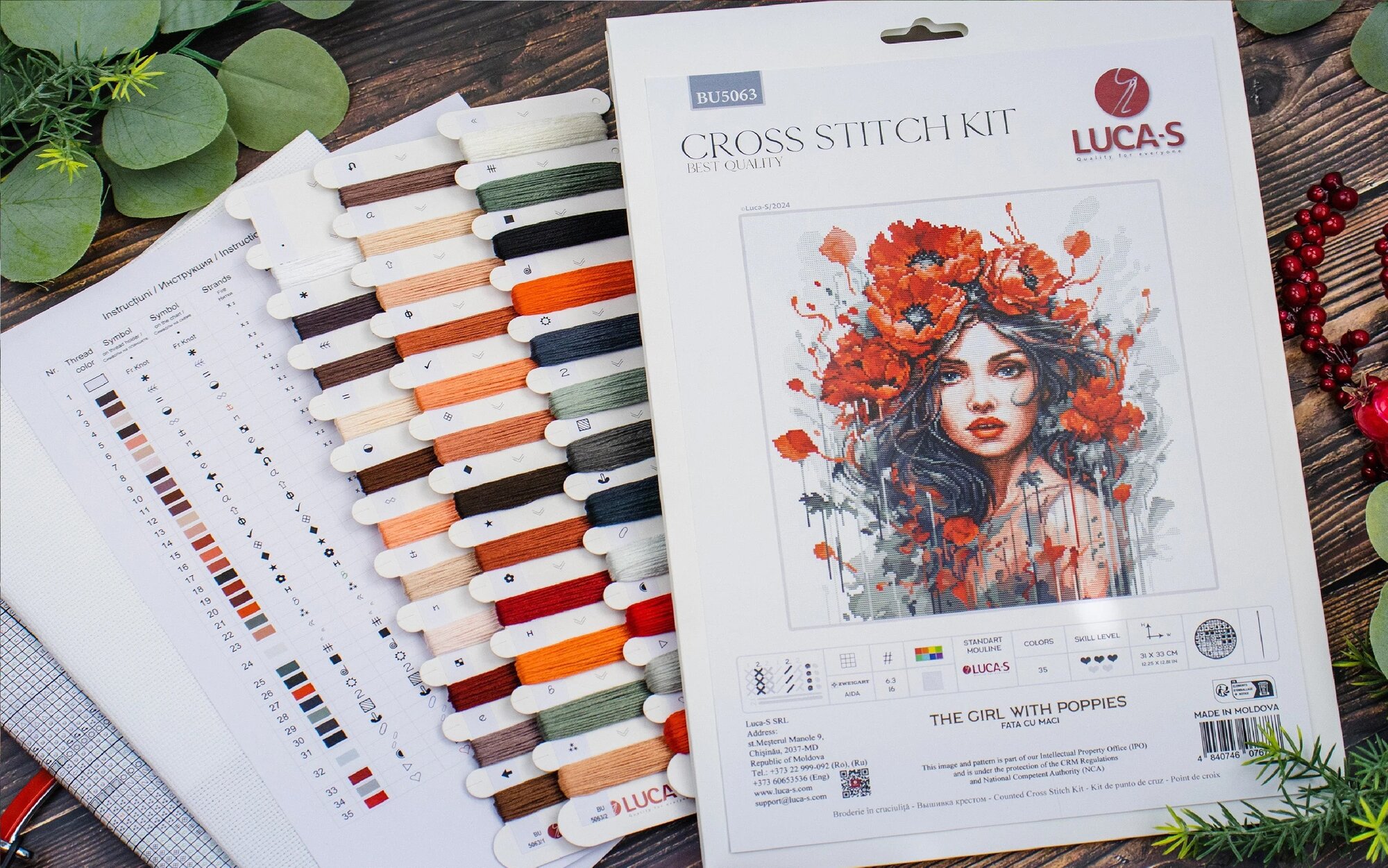 Набор для вышивания Luca-S BU5063 Девушка с маками — фото 1