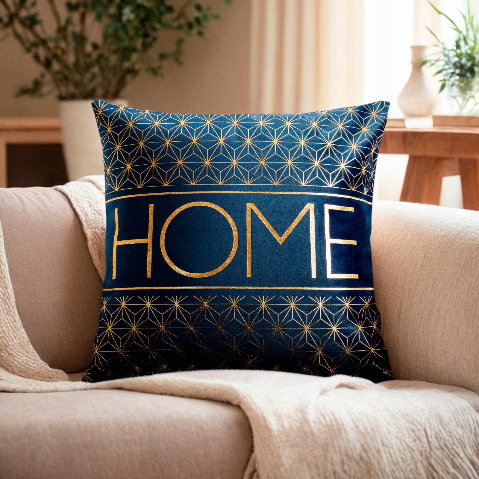 Наволочка декоративная «Этель» "Home" цвет синий 42 х 42 см, велюр