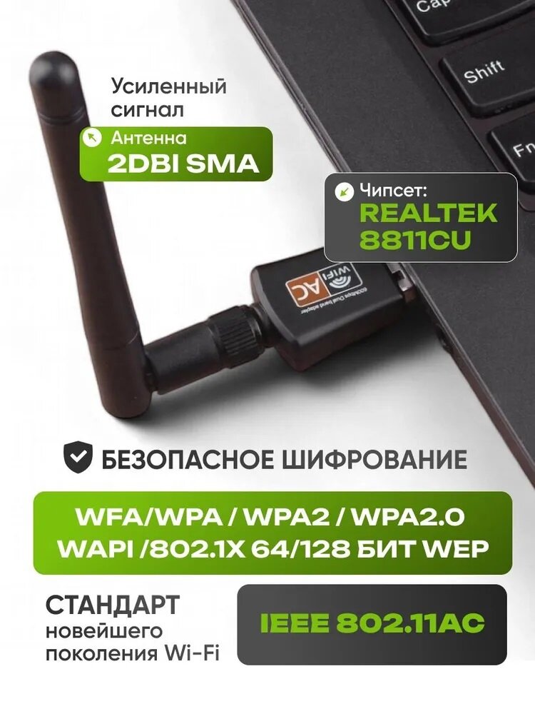 WIFI адаптер для компьютера AlisaFox усилитель wifi сигнала 5 ГГц 600 Мбит/с — фото 1