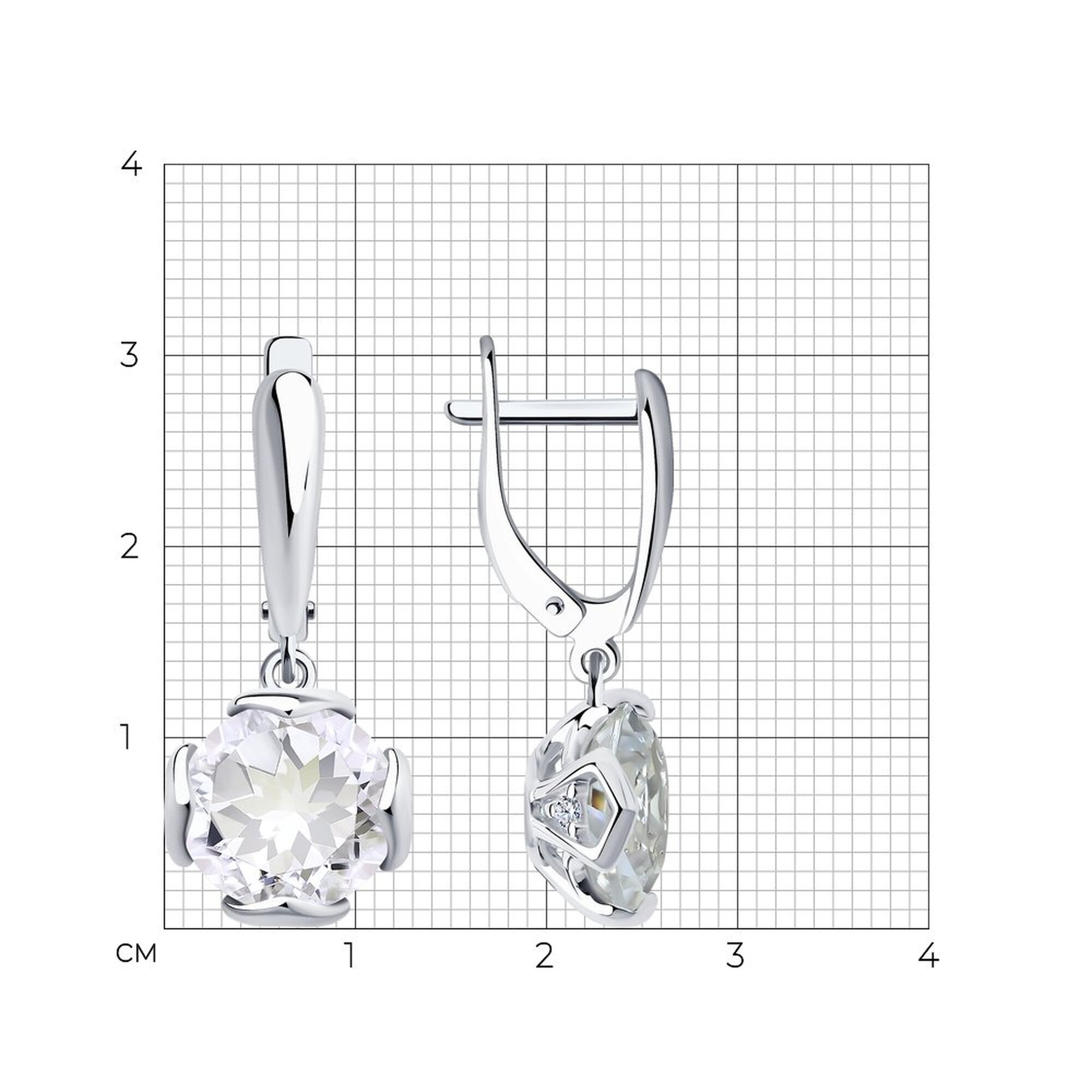 Серьги Diamant online, серебро, 925 проба, родирование, фианит, горный хрусталь, длина 2.7 см, , прозрачный — фото 1