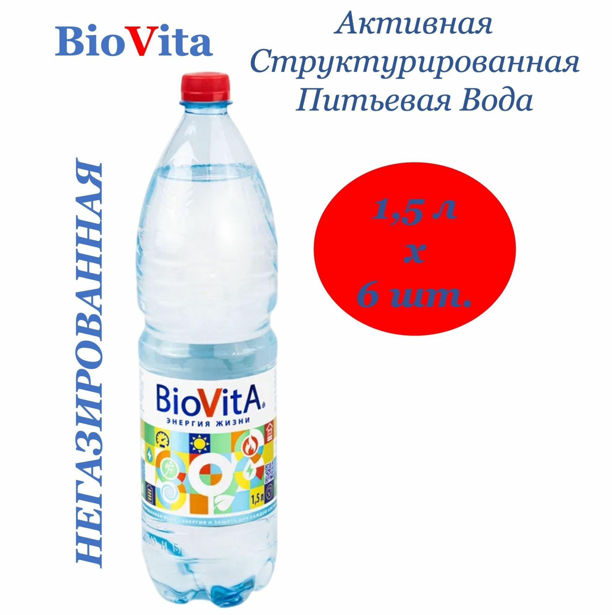Картинки Вода минеральная питьевая BIOVITA (Биовита) 1,5 л х 6 бутылок, б/г пэт