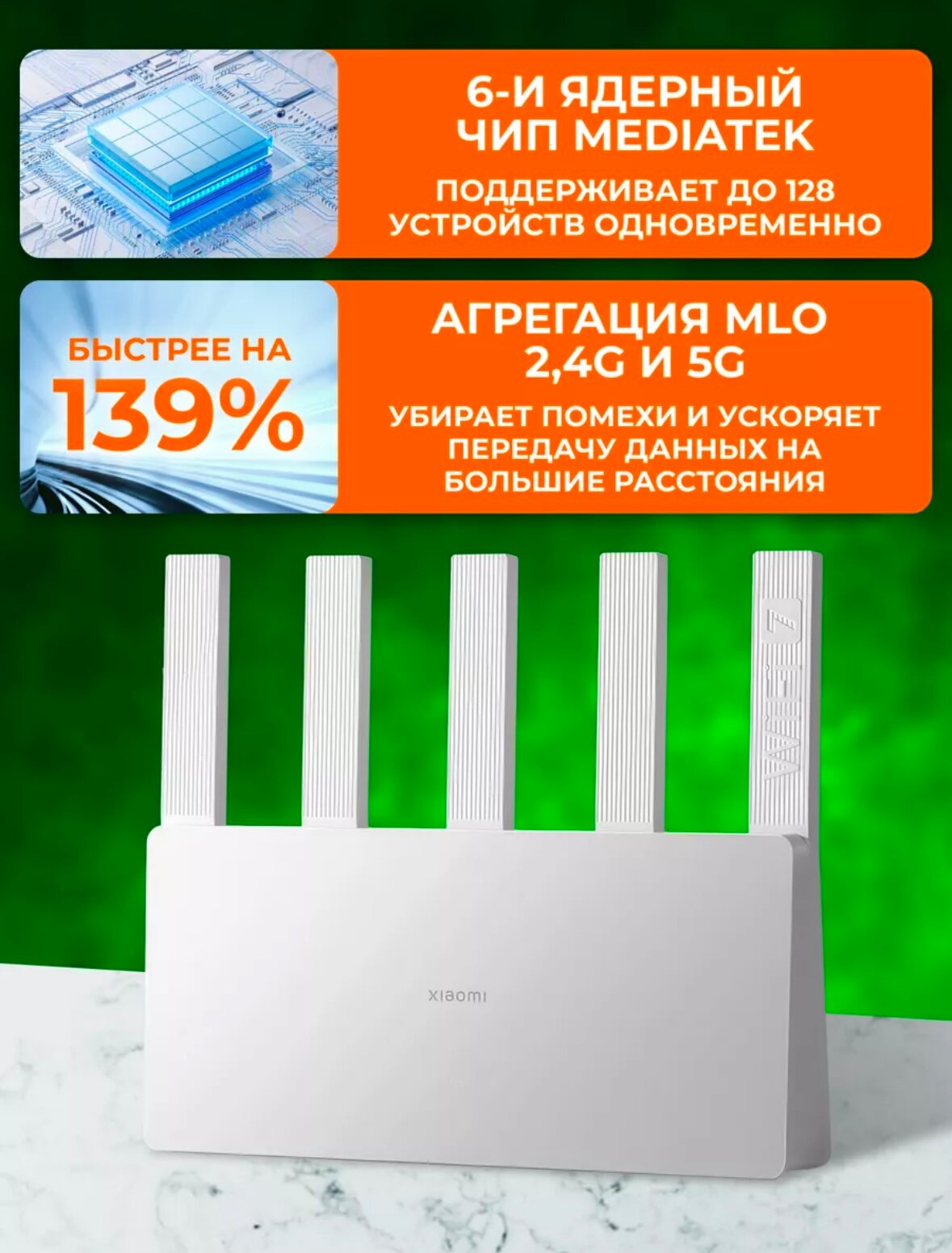 Роутер Xiaomi BE5000, Wi-Fi, 2.4/5 ГГц, 5000 Мбит/с, 4 LAN-порта, белый — фото 1