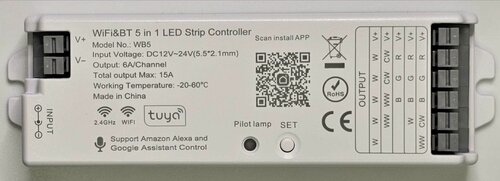 Изображение товара Контроллер управления WIFI/BT 5в1 DIMMER/RGB/RGBW/CCT/RGB+CCT 15А 12-24V 180-360W, TUYA, Smart Life