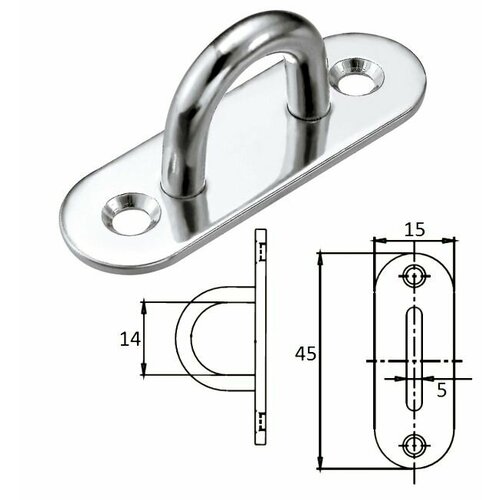 Планка CIM овальная с проушиной 14 мм, 15x45 мм, нержавеющая сталь AISI304