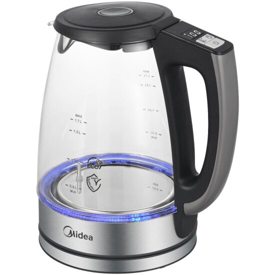 Чайник электрический MIDEA , 2200Вт, серебристый и черный