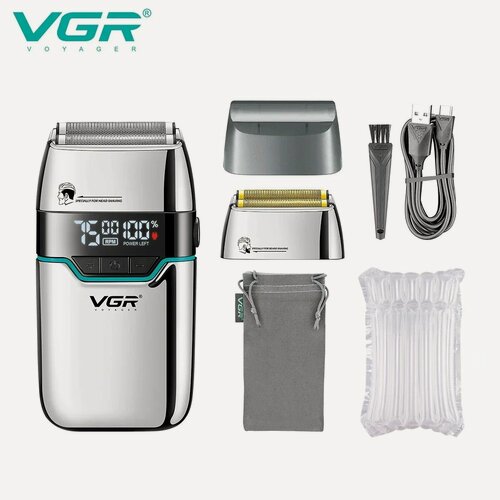 Изображение товара VGR Триммер для волос Профессиональный бритва мужская электрическая электробритва Бритва Беспроводной Бритвы Портативный Возвратно-поступательный Бритва Сеточные Бритвы Электрический Триммер для бороды Мужской V-350, Silver without box