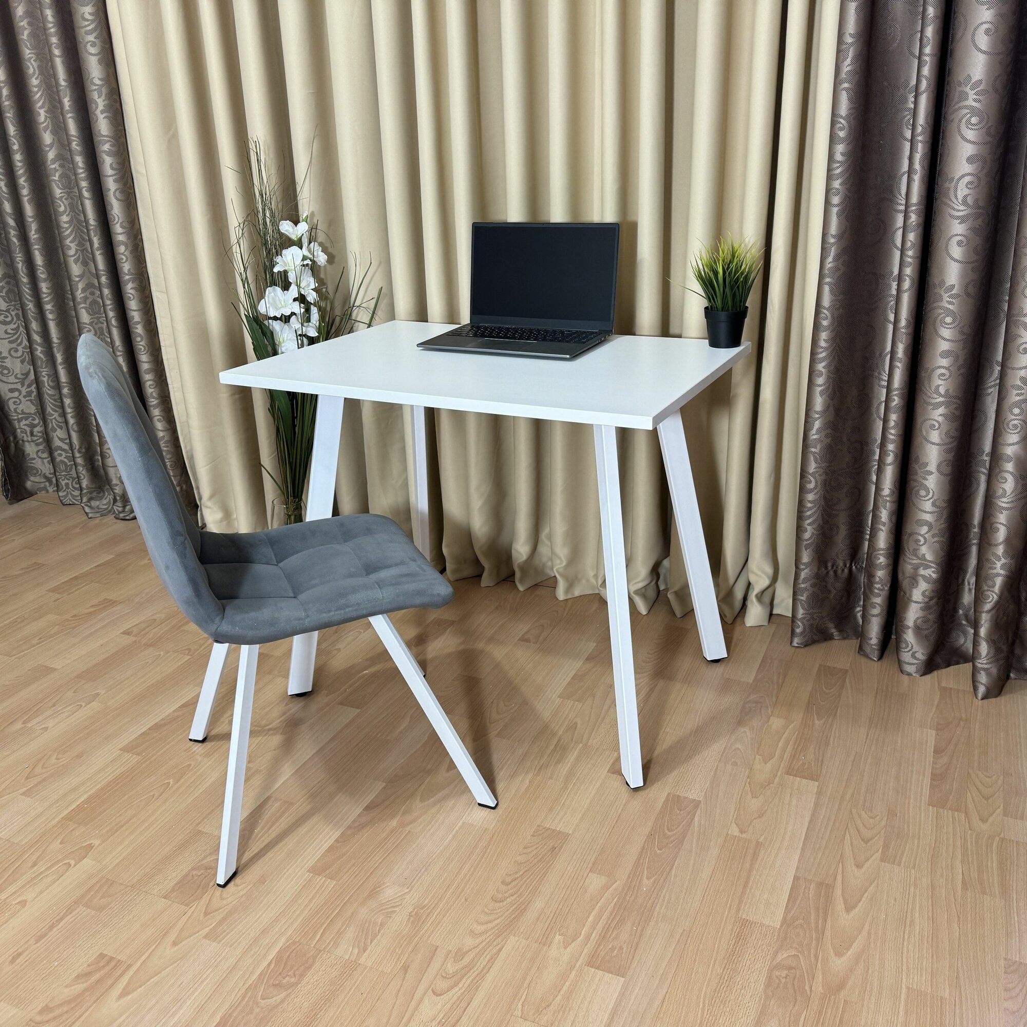 Письменный стол Ник Белый 90*60 см. Белые ножки — фото 1