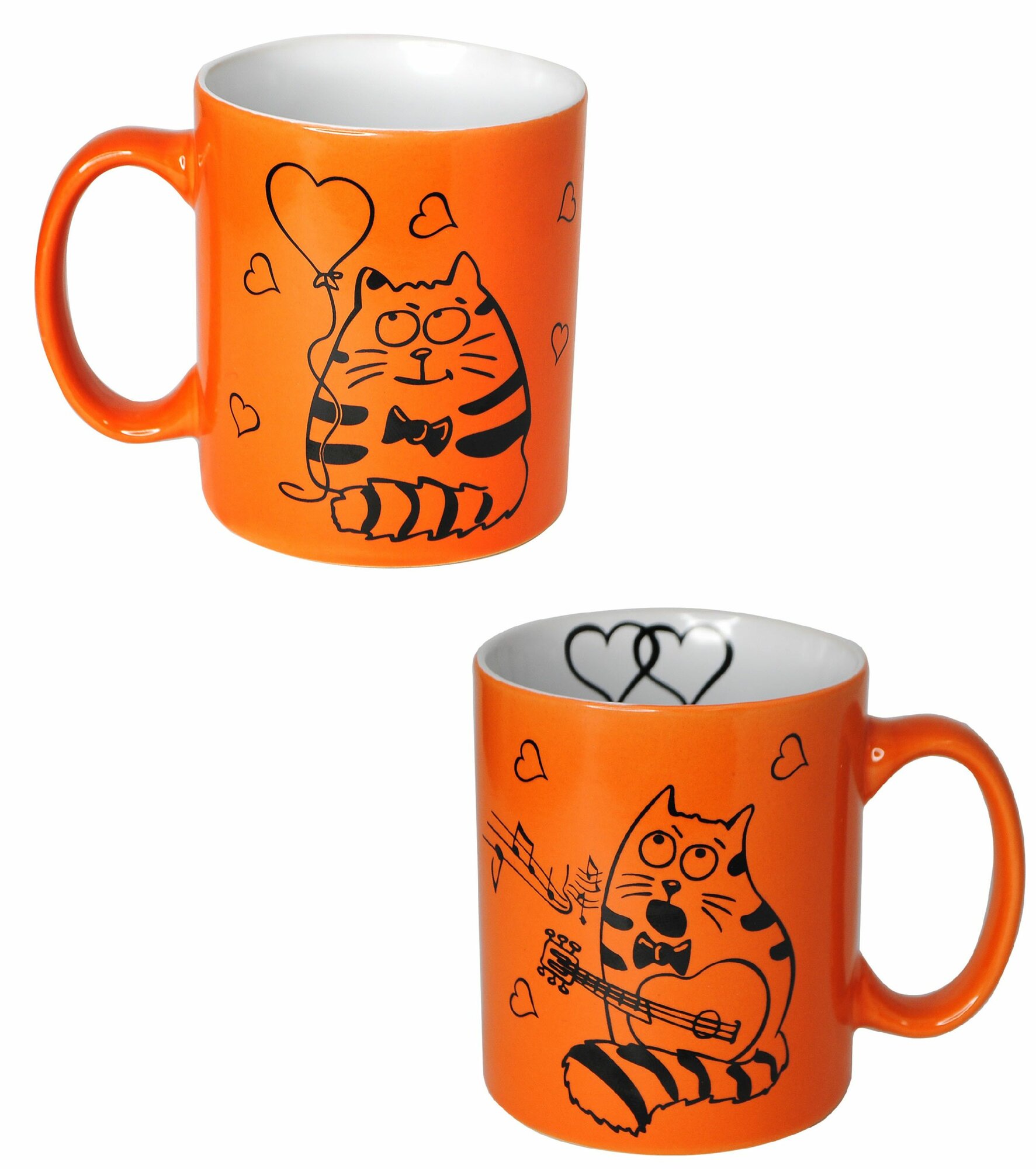 Кружки, набор чашки "Рыжий кот с гитарой" 300 мл. керамика федерация, оранжевый - 2 шт