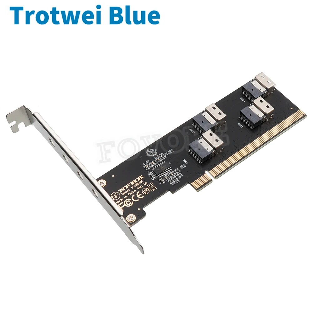 Trotwei Blue PCIe 3.0 4.0 X16 к 4-портовому SFF-8654 4i адаптер, Half height baffle