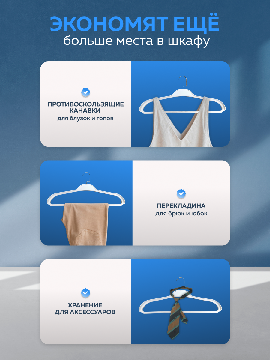 Вешалка-плечики для одежды Ridberg пластиковые усиленные 5 шт (White) — фото 1