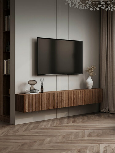 Изображение товара Тумба под телевизор подвесная Puzzlemebel Камелия, консоль навесная для тв, длина 210 см, коричневый