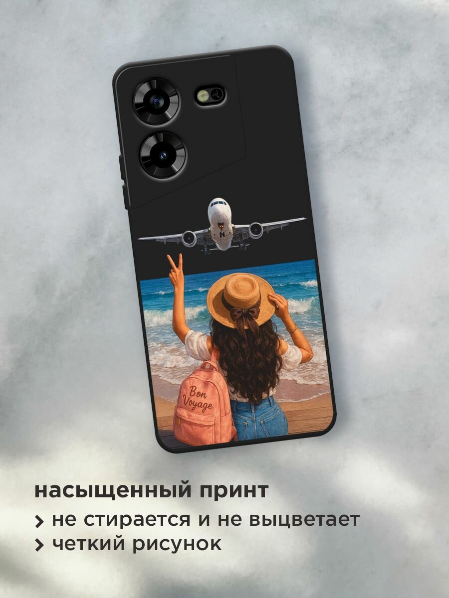 Черный матовый чехол на Tecno Pova 5 / Техно Пова 5 с принтом "Bon Voyage" — фото 1