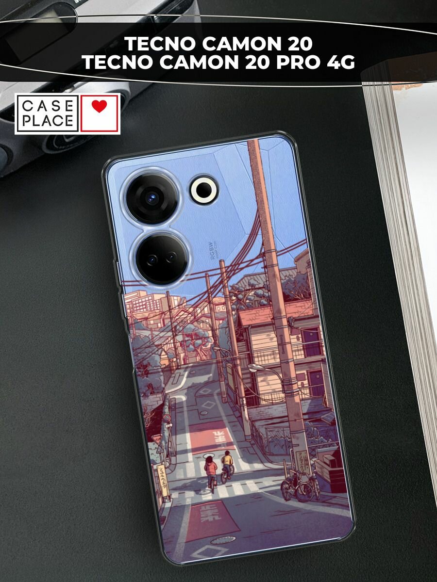 Чехол на Tecno Camon 20/20 Pro 4G / Текно Камон 20/20 Pro 4G с принтом "Закат на японской улице", прозрачный