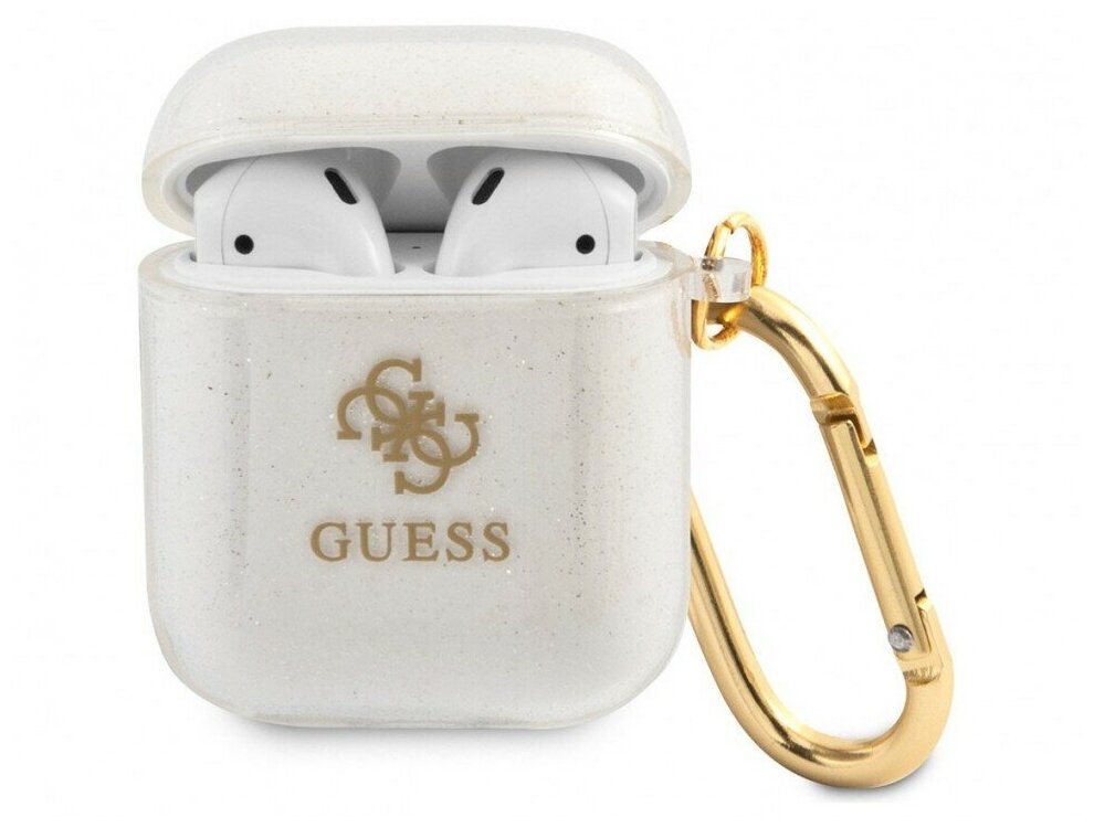 Guess для Airpods 1/2 чехол TPU with carabin Transparent Glitter 4G Tansp