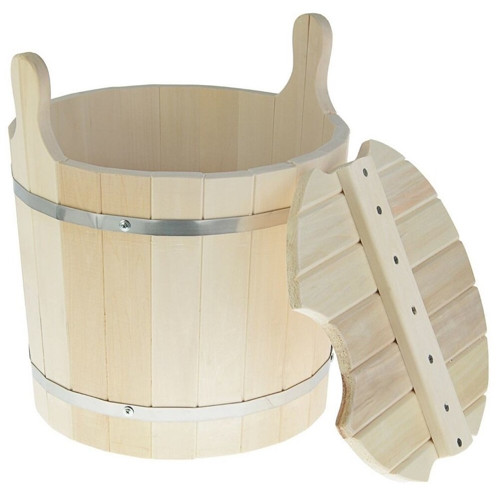 Запарник для бани с крышкой 15л из липы ведро деревянное ушат шайка таз для веника емкость для воды на дачу