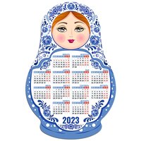 Календарь-магнит 2023, 95х145 (матрешка) "Гжель"