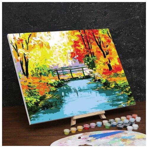 Картина по номерам на холсте с подрамником Осенний мост 40х50 см картина с арт рамой дом корлеоне мост 80x100 см