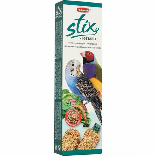 лакомство для птиц padovan stix parrots для крупных попугаев фруктовые 150 г Лакомство Padovan Stix Vegetable Cocorite палочки овощные для волнистых попугаев 80 г