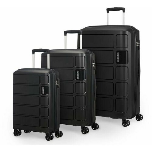 Комплект чемоданов American Tourister, 3 шт., полипропилен, водонепроницаемый, ребра жесткости, черный