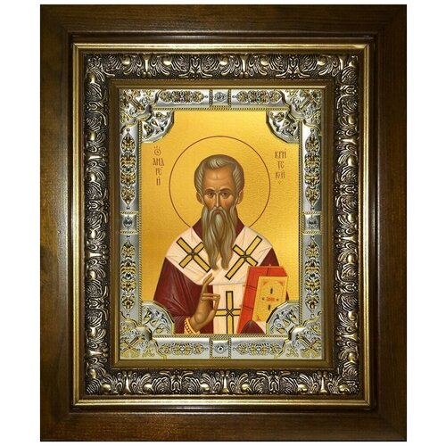 икона именная финифть в багете андрей критский Икона Андрей Архиепископ Критский святитель в деревянном киоте