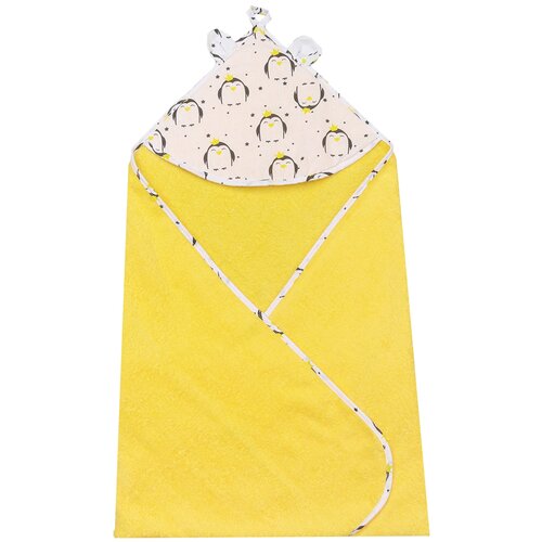 Полотенце детское с уголком AmaroBaby CUTE LOVE пингвины (желтый), 90х90 см.