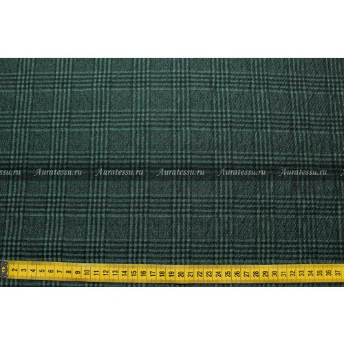 Ткань костюмная на мохере дубль A McQueen чёрно-малахитовая клетка на тёмно-вишнёвой обратной стороне, ш138см, 0,5 м