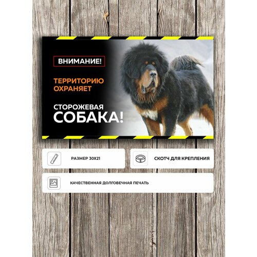 Красивая табличка "Осторожно злая собака" с Мастифом черная А4 (30х21см)