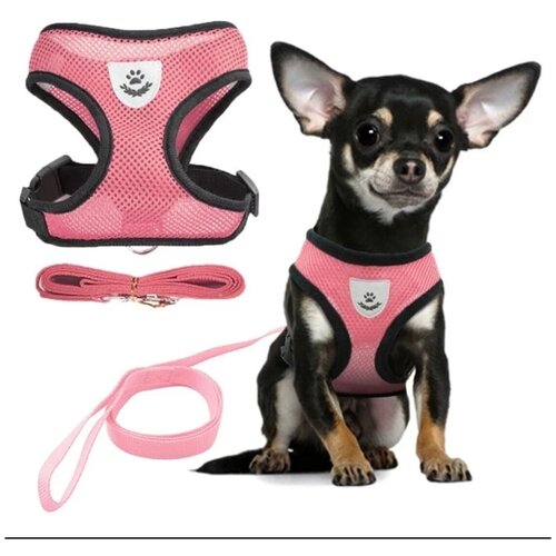 Шлейка для собак, шлейка для кошек, прогулочная шлейка размер S, ярко-розовая