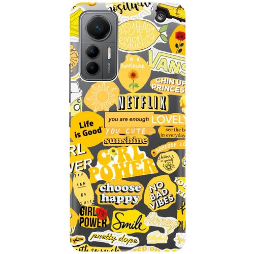 Силиконовый чехол с принтом Hippie Stickers для Xiaomi 12 Lite / Сяоми 12 Лайт силиконовый чехол на xiaomi 12 lite сяоми 12 лайт с 3d принтом gucci stickers прозрачный