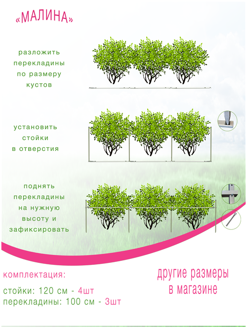 Опора металлическая для кустов Малины длина 300см высота 120см