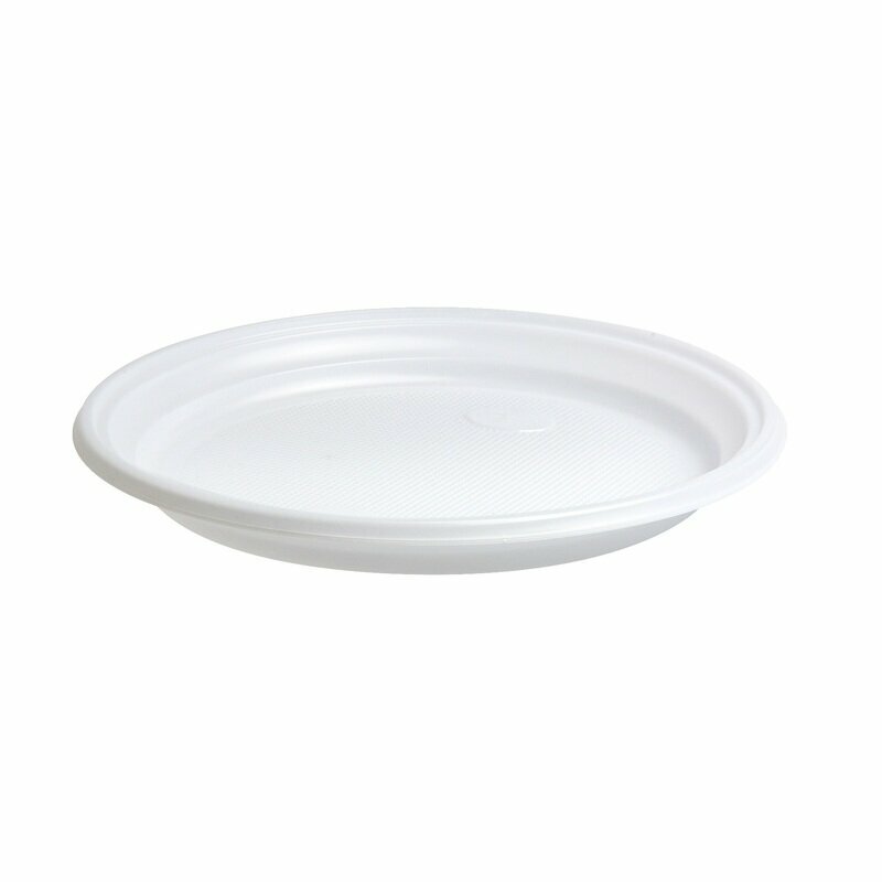 Тарелка одноразовая пластиковая Комус Эконом 200 мм белая (100 штук в упаковке), 1468314