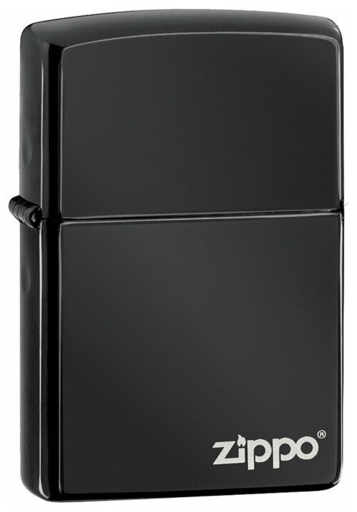 ZIPPO Classic с покрытием Ebony™, латунь/сталь, чёрная с логотипом, глянцевая, 38x13x57 мм