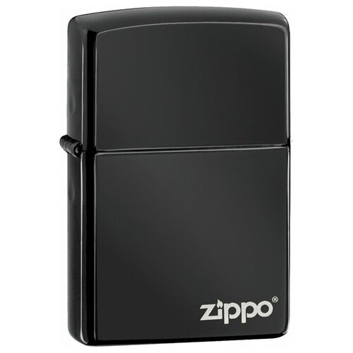 ZIPPO Classic с покрытием Ebony™, латунь/сталь, чёрная с логотипом, глянцевая, 38x13x57 мм