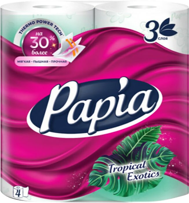 Туалетная бумага Papia Tropical Exotics 3 слоя 4 рулона Хаят маркетинг - фото №1