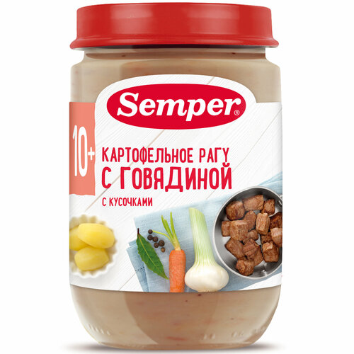 Пюре Semper Картофельное рагу с говядиной, с 10 месяцев, 190 г semper пюре лазанья с овощами готовое вегетарианское блюдо с кусочками обеды с 18 месяцев 190 г 6шт