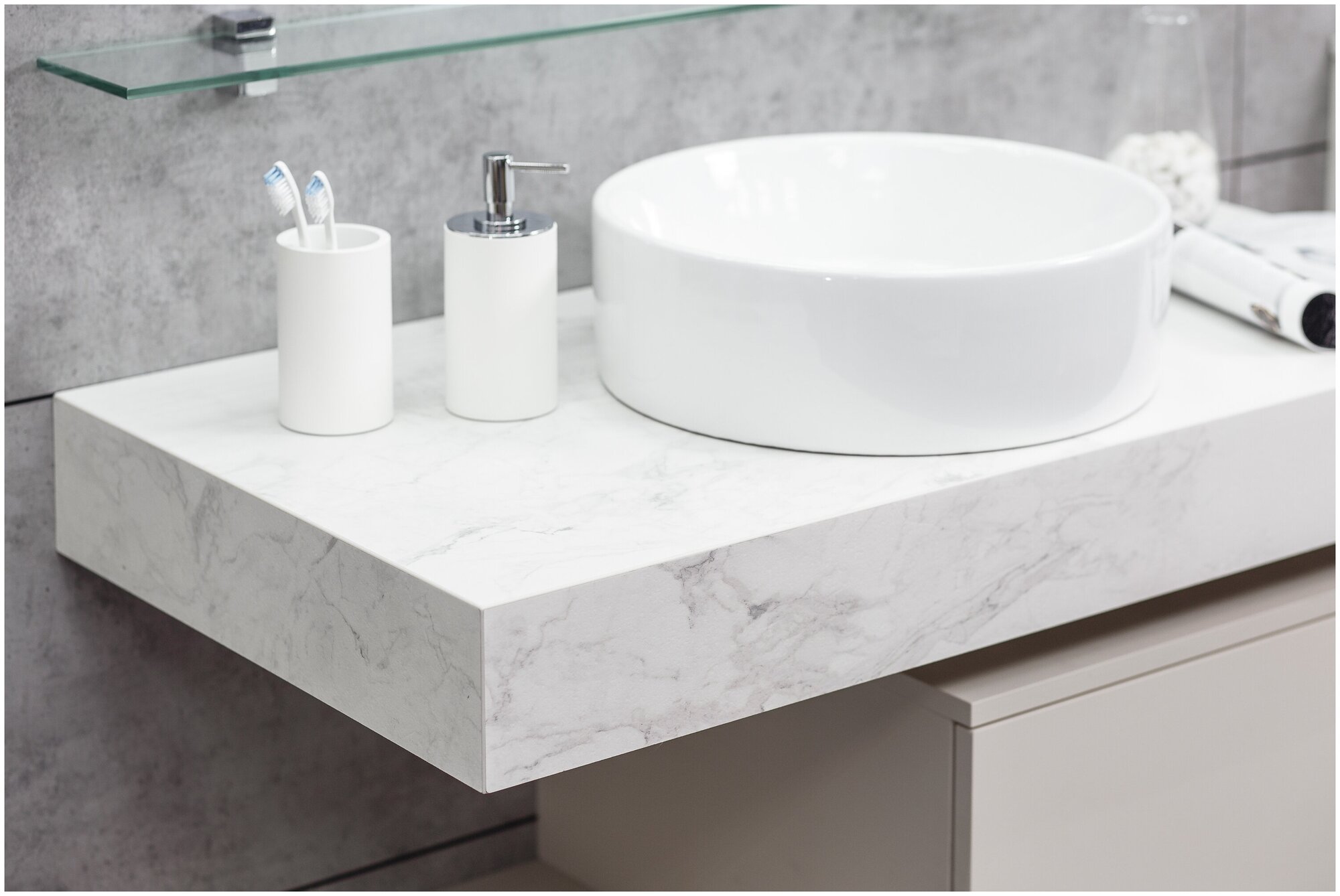 фото Столешница под раковину Velvex Unit 80, белый мрамор