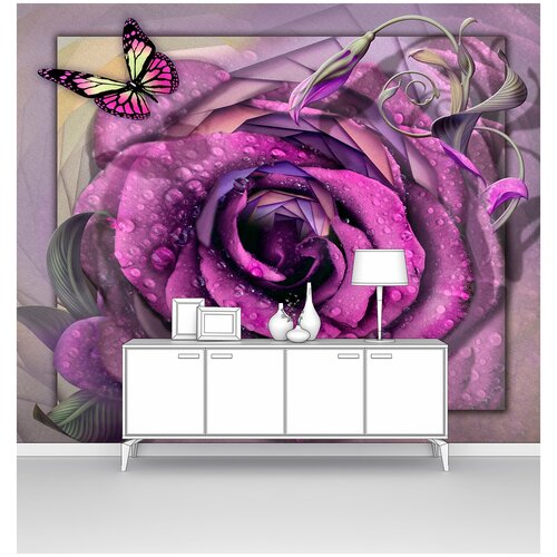 Фотообои на стену первое ателье Крупная роза в каплях воды 200х165 см ШхВ флизелиновые Premium 2575₽