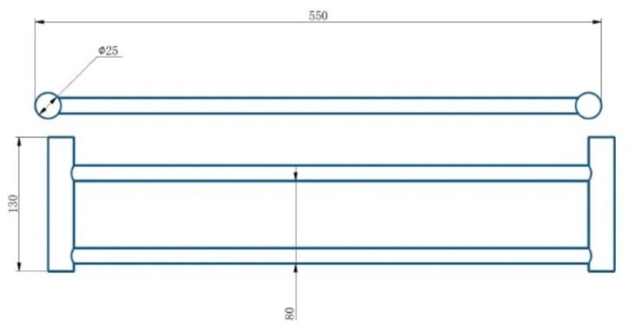 Держатель для полотенец (для ванной и кухни) настенный двойной 550 мм, нержавеющая сталь Haiba