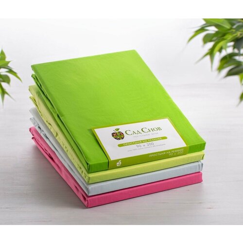 Простыня на резинке Сад Снов Зеленая, сатин, хлопок 90х200