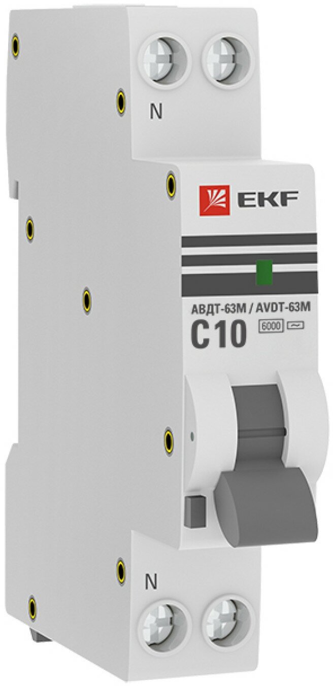 Дифференциальный автомат АВДТ-63М 10А- 30мА (1мод, хар. C, электронный тип AС) 6кА EKF PROxima
