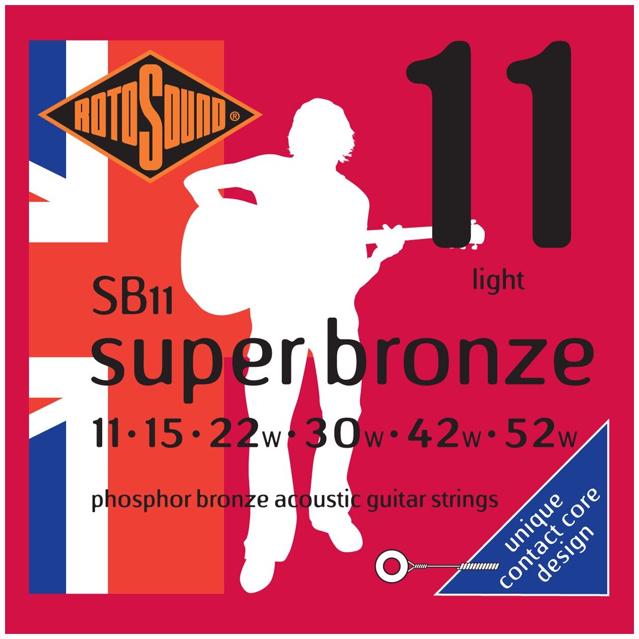 ROTOSOUND SB11 STRINGS PHOSPHOR BRONZE струны для акустической гитары покрытие фосфорированная бронза 11-52