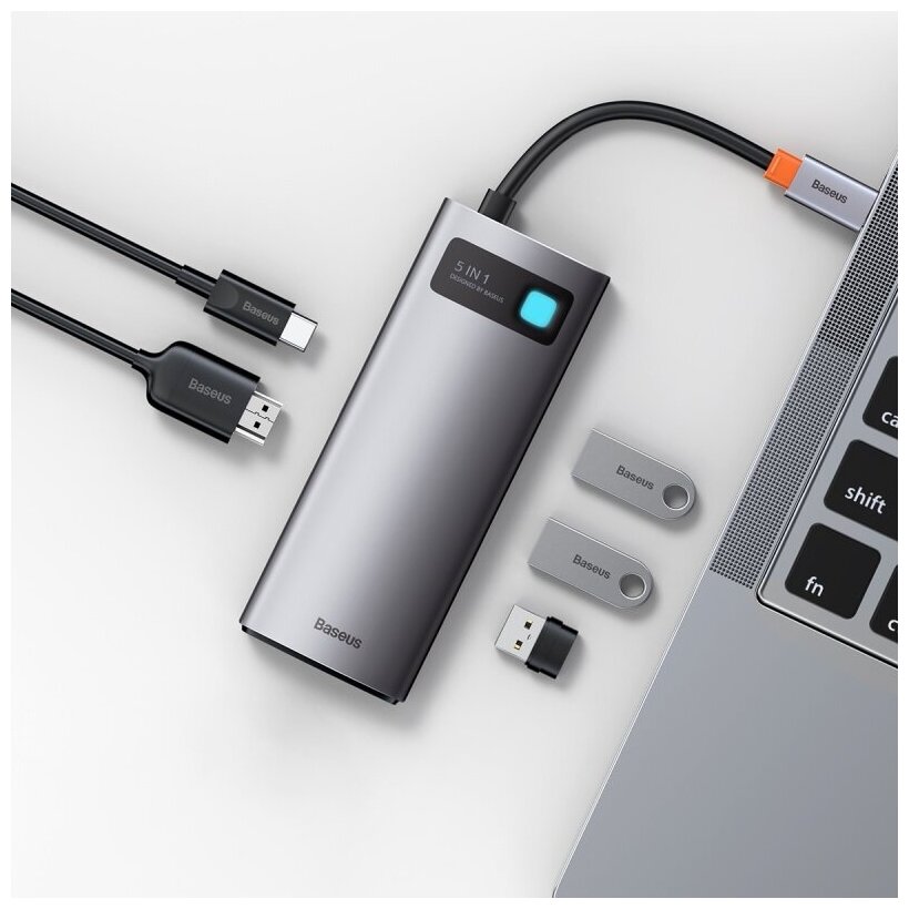 Переходник/Адаптер BASEUS Metal Gleam Series 7-in-1, Разветвитель, Type-C - USB3.0+PD+HDMI+SD/TF+USB-C, серый