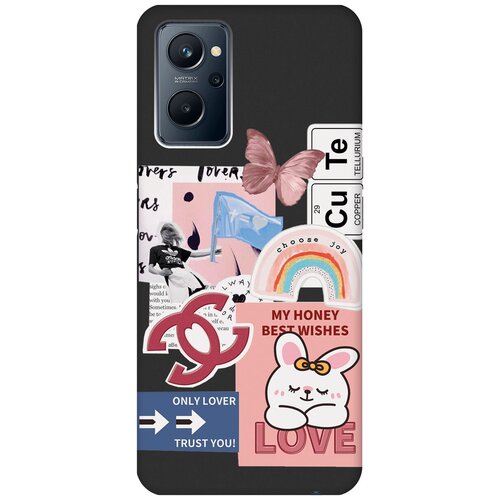 Матовый чехол Cute Stickers для Realme 9i / Рилми 9и с 3D эффектом черный силиконовый чехол с принтом cute stickers для realme 9i рилми 9и