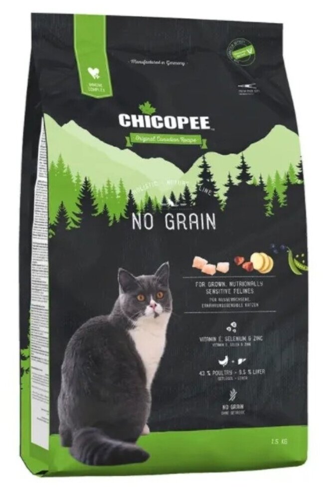 Chicopee HNL Cat No Grain Сухой беззерновой корм для кошек с чувствительным пищеварением 8кг