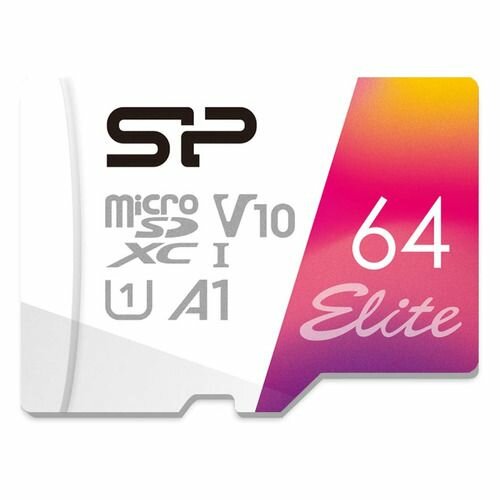 Карта памяти microSDXC UHS-I U1 Silicon Power Elite 64 ГБ, 100 МБ/с, Class 10, SP064GBSTXBV1V20SP, 1 шт, переходник SD