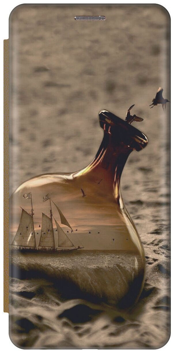 Чехол-книжка Приключения в бутылке на Samsung Galaxy S10 / Самсунг С10 золотой