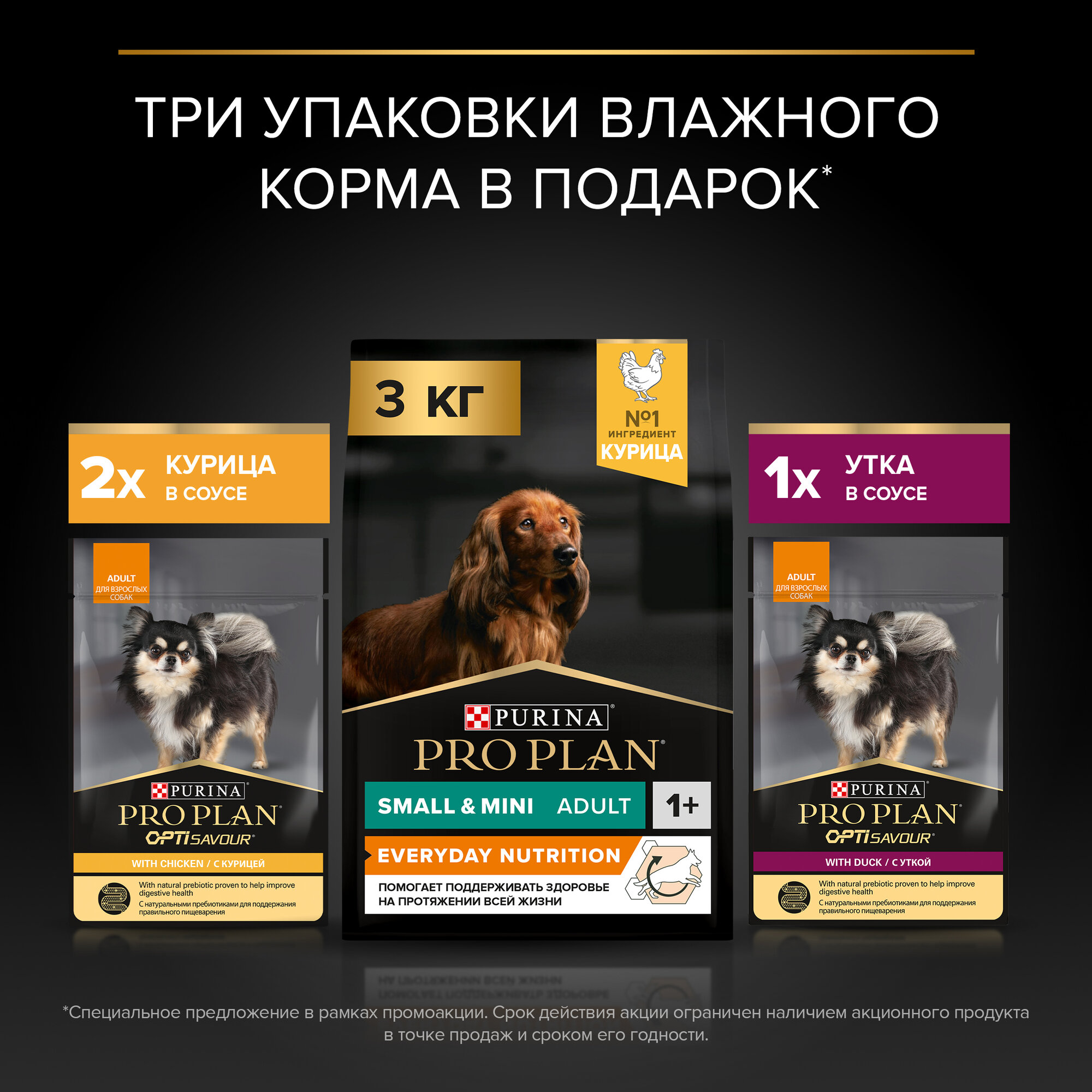 Pro Plan Small & Mini Adult корм для взрослых собак мелких и карликовых пород (Курица, 3 кг. + 3 пауча) Purina Pro Plan - фото №3