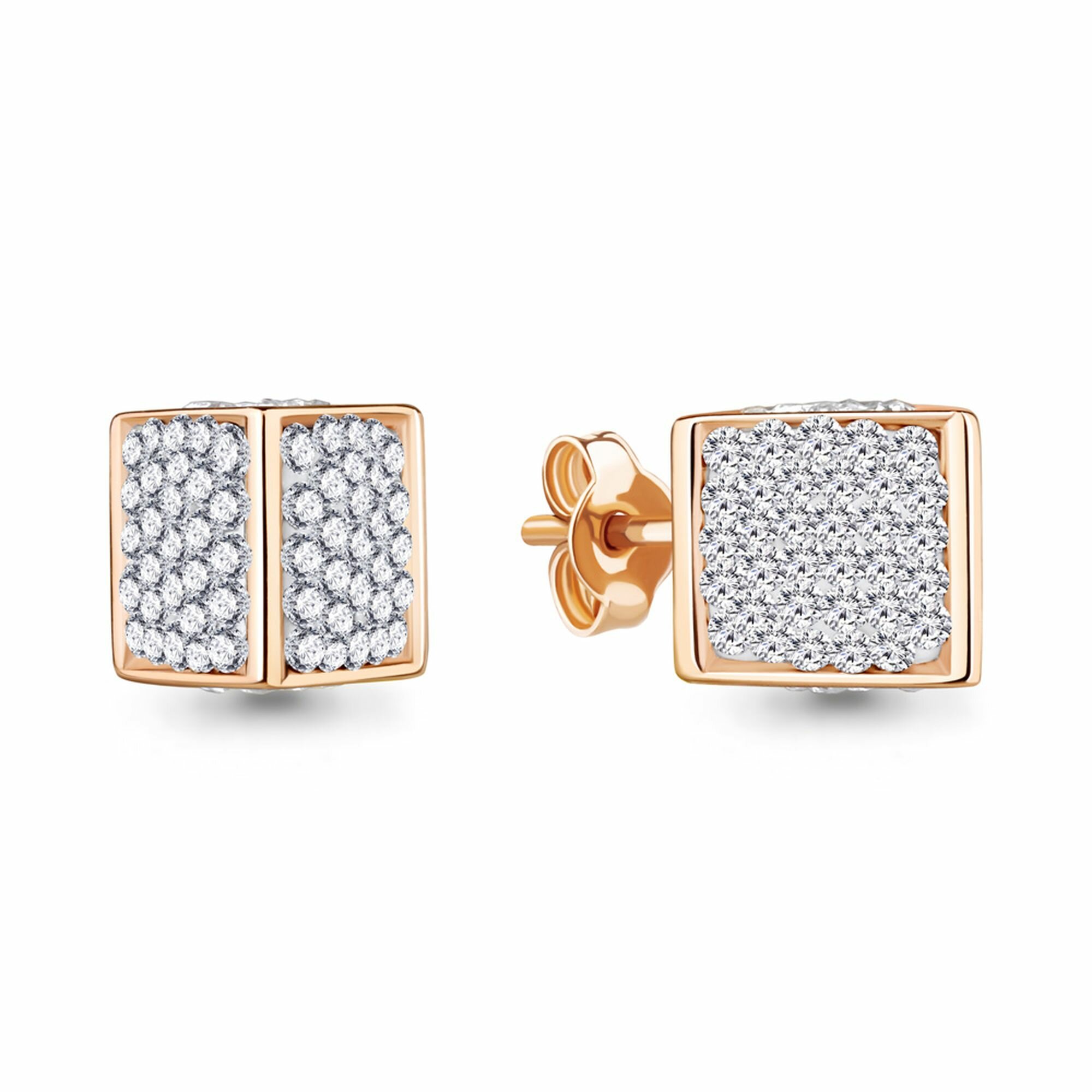Серьги пусеты Diamant online, серебро, 925 проба, золочение, кристалл